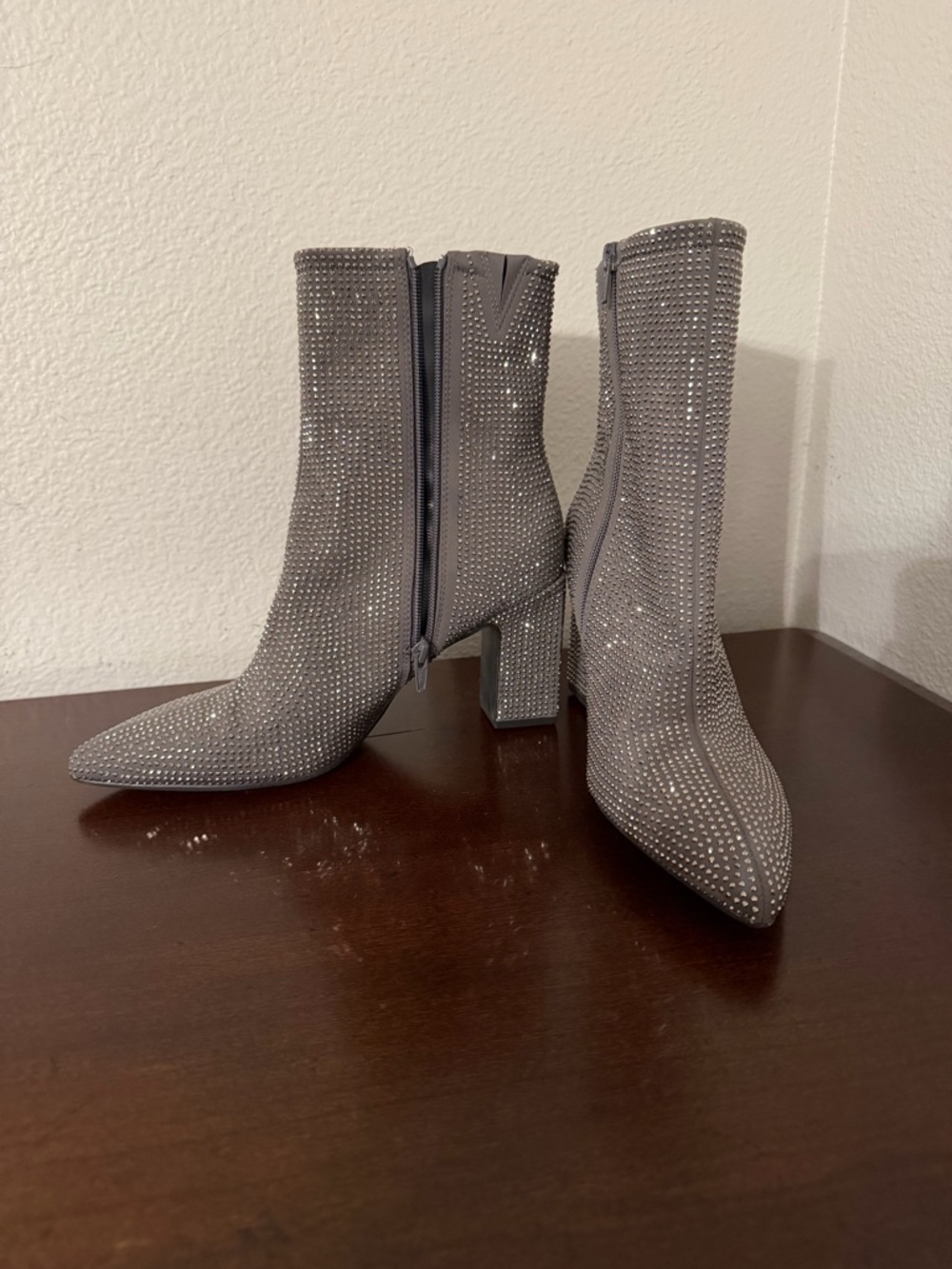 A New Day Women's Cassidy Silver Grey Rhinestone Ankle Boots, Size 9.5